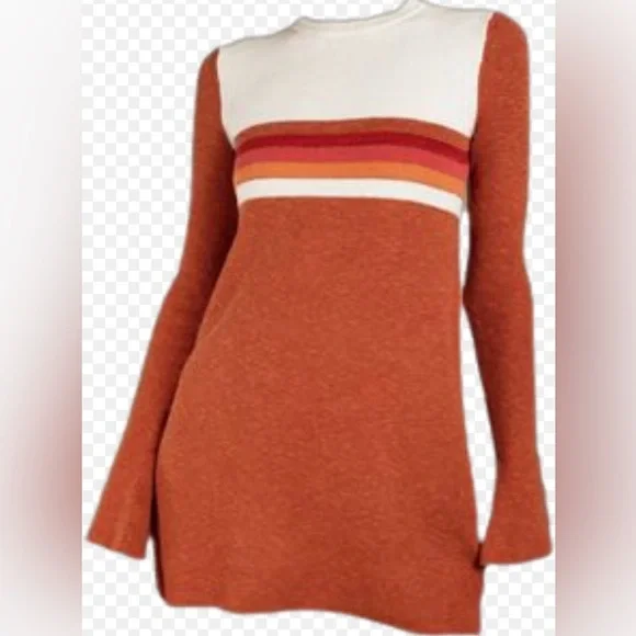 Free People Womens Colorblock Sweater Dress Orange Size medium Preloved - Picture 13 of 14
